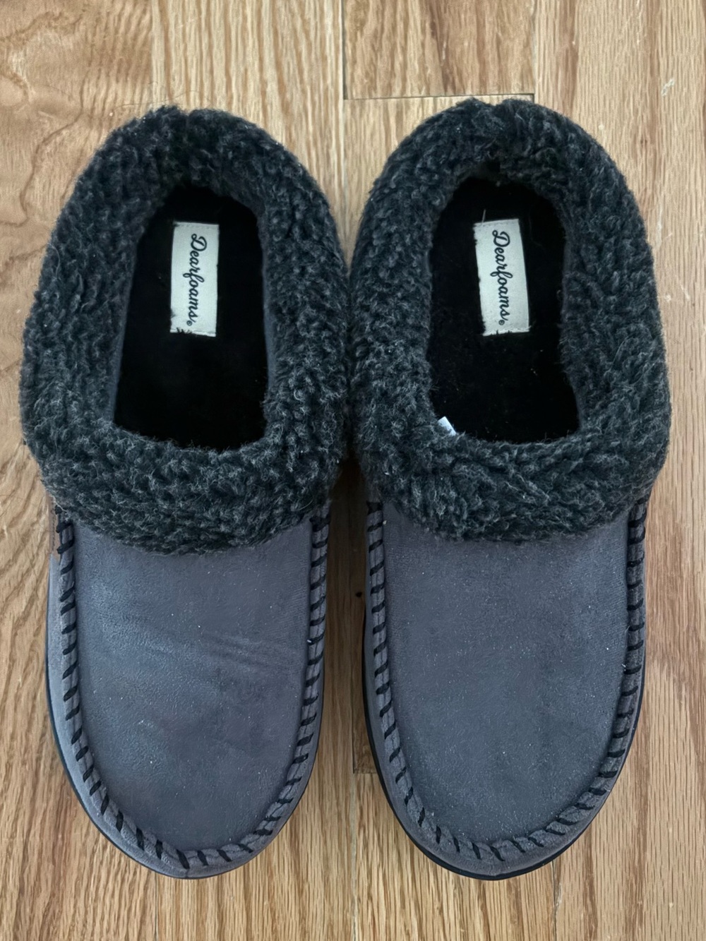 NWOT Dearfoams Dark Charcoal Plush Cuffed Slip-On Slippers